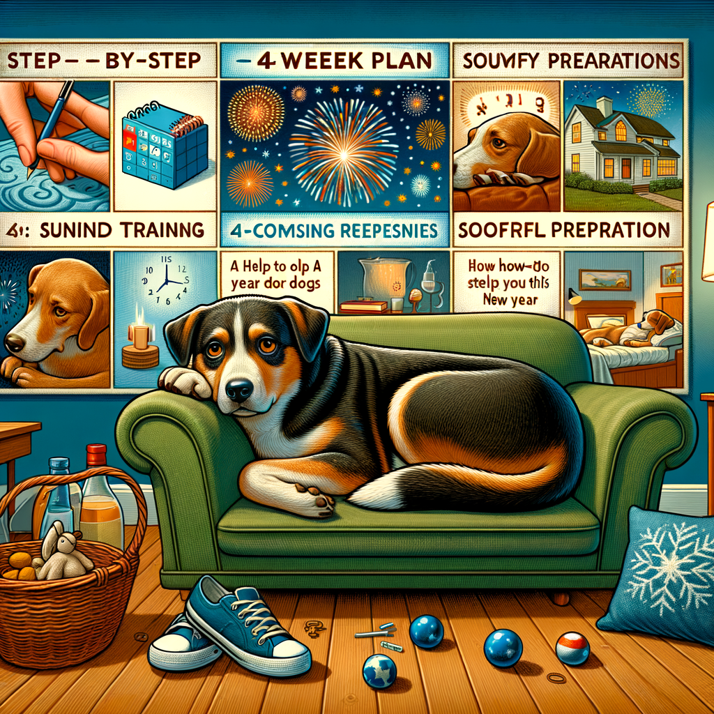 Sylwester bez stresu dla psa: łagodny, 4‑tygodniowy plan przygotowań krok po kroku